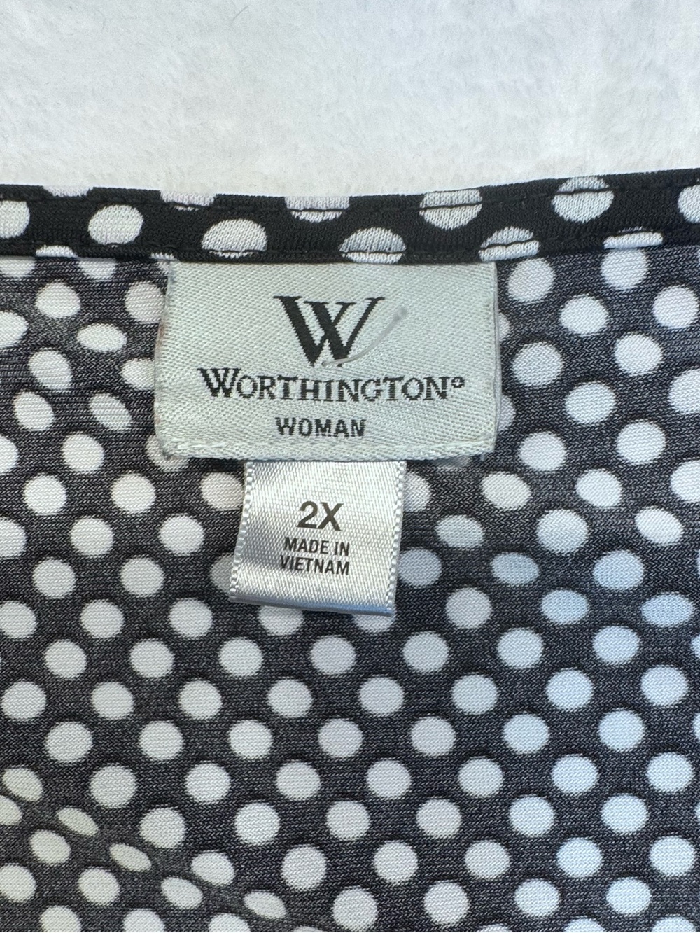 Worthington Woman 2X Black White Polka Dot Pleated Career Blouse - Picture 7 of 8